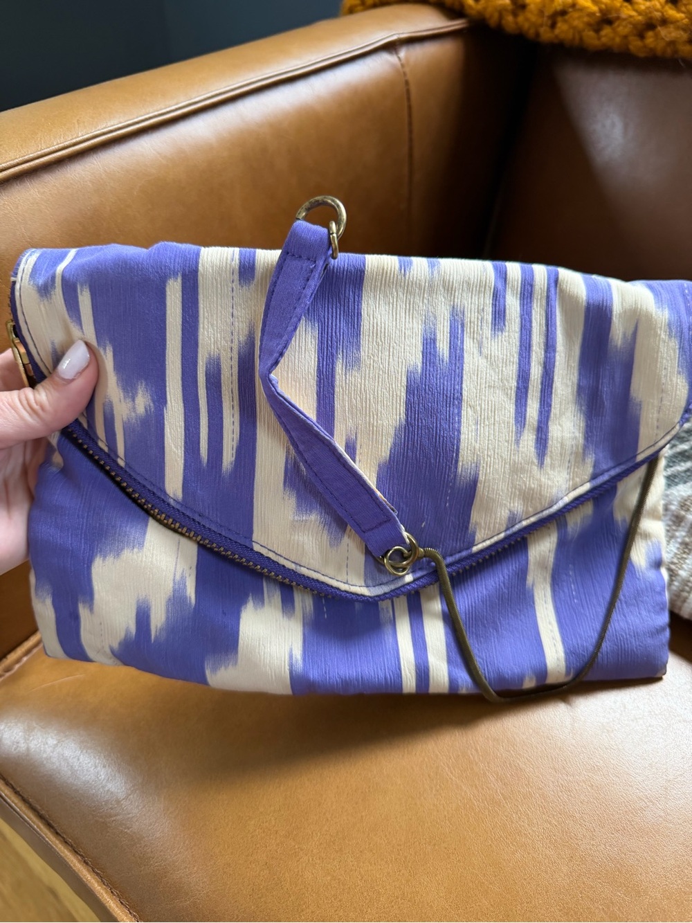 NWT J. Crew satin envelope clutch purple ikat print